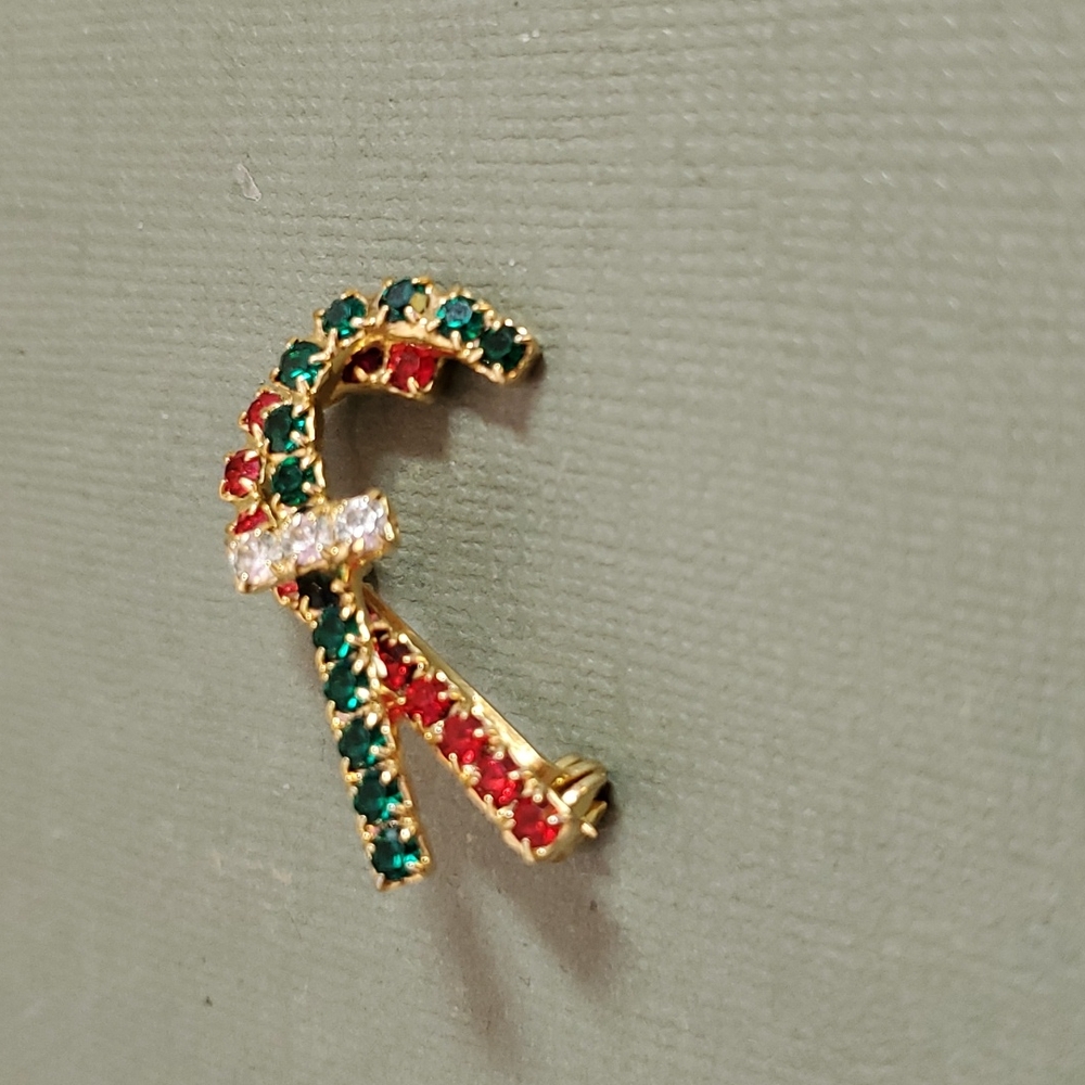 🌻 New Goldtone Fashion Christmas Candy Cane Brooch/ pin